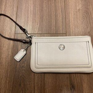 Coach White Leather Wristlet Bag, Soft Lamb Leather